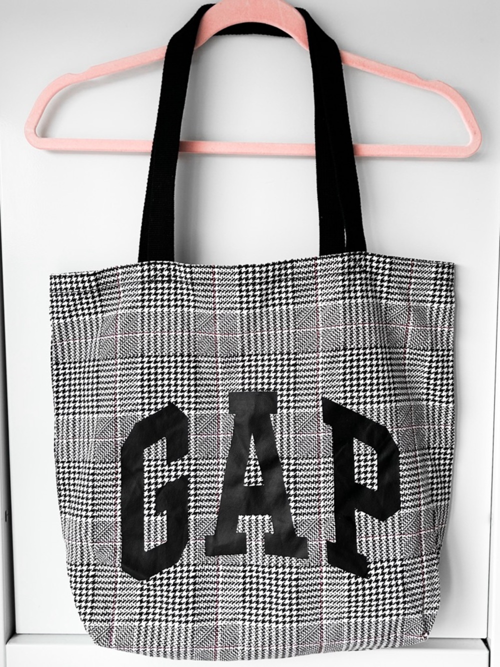 Gap grey and black plaid cotton canvas tote bag